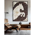 Handcrafted Mother of Pearl Wall Art, Sculpted Horse Relief for Entryway