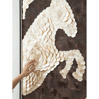 Handcrafted Mother of Pearl Wall Art, Sculpted Horse Relief for Entryway