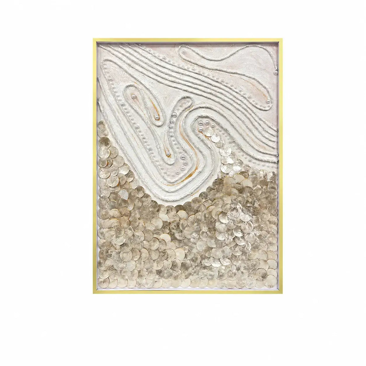 Handcrafted Mother of Pearl Wall Art Series with Gold Frame Relief