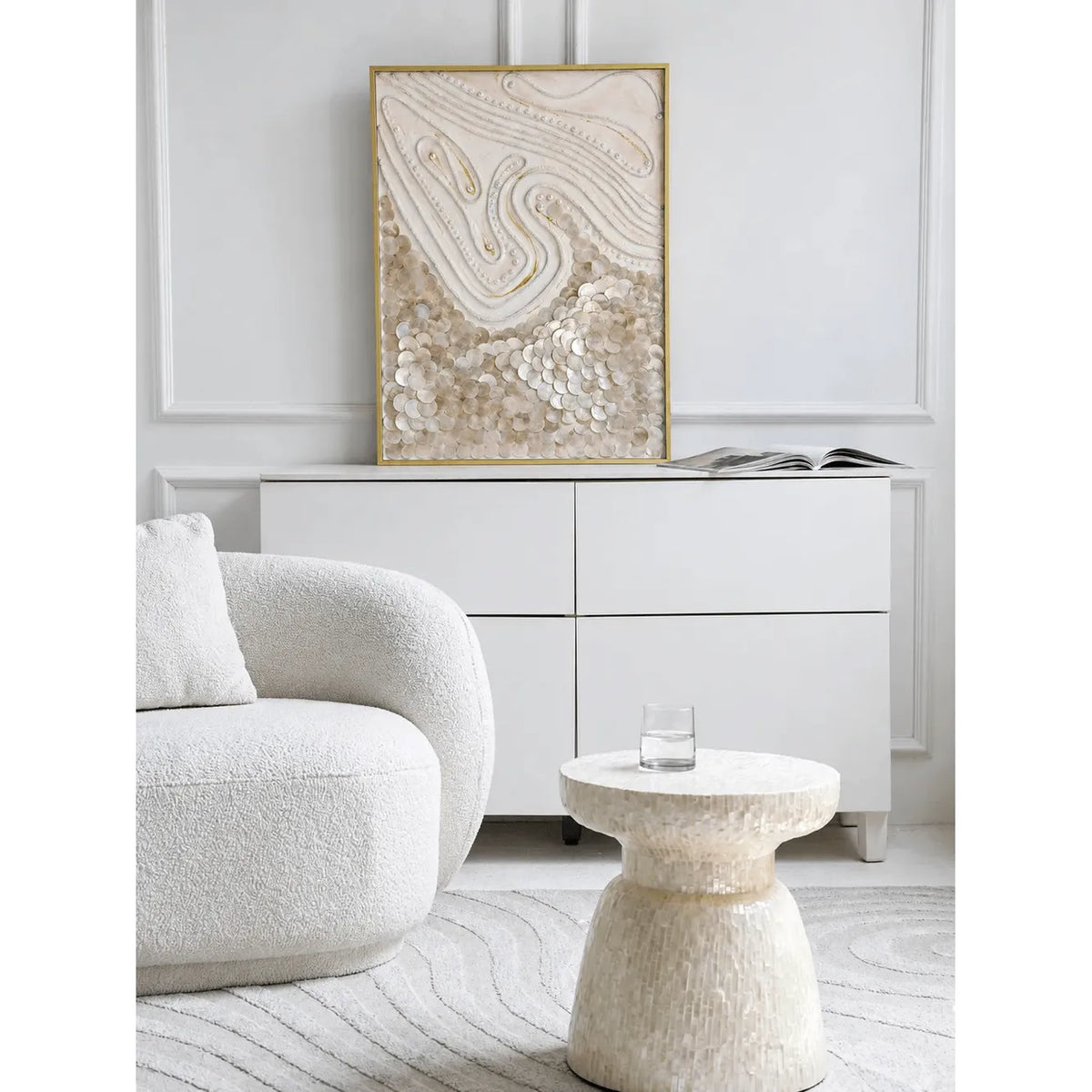 Handcrafted Mother of Pearl Wall Art Series with Gold Frame Relief