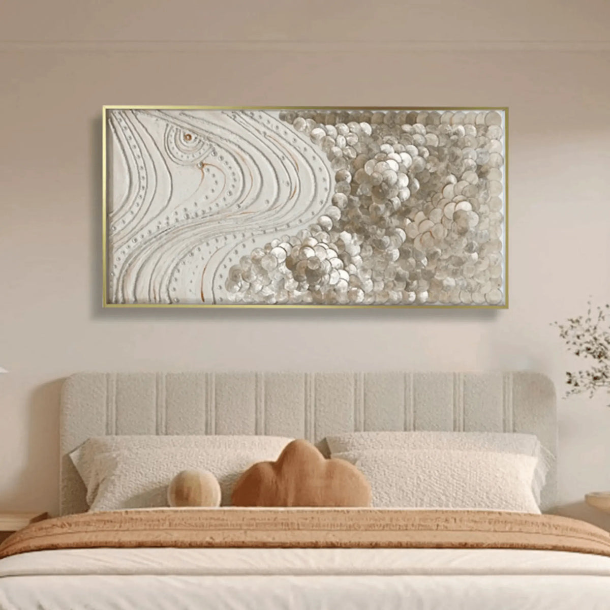 Handcrafted Mother of Pearl Wall Art Series with Gold Frame Relief