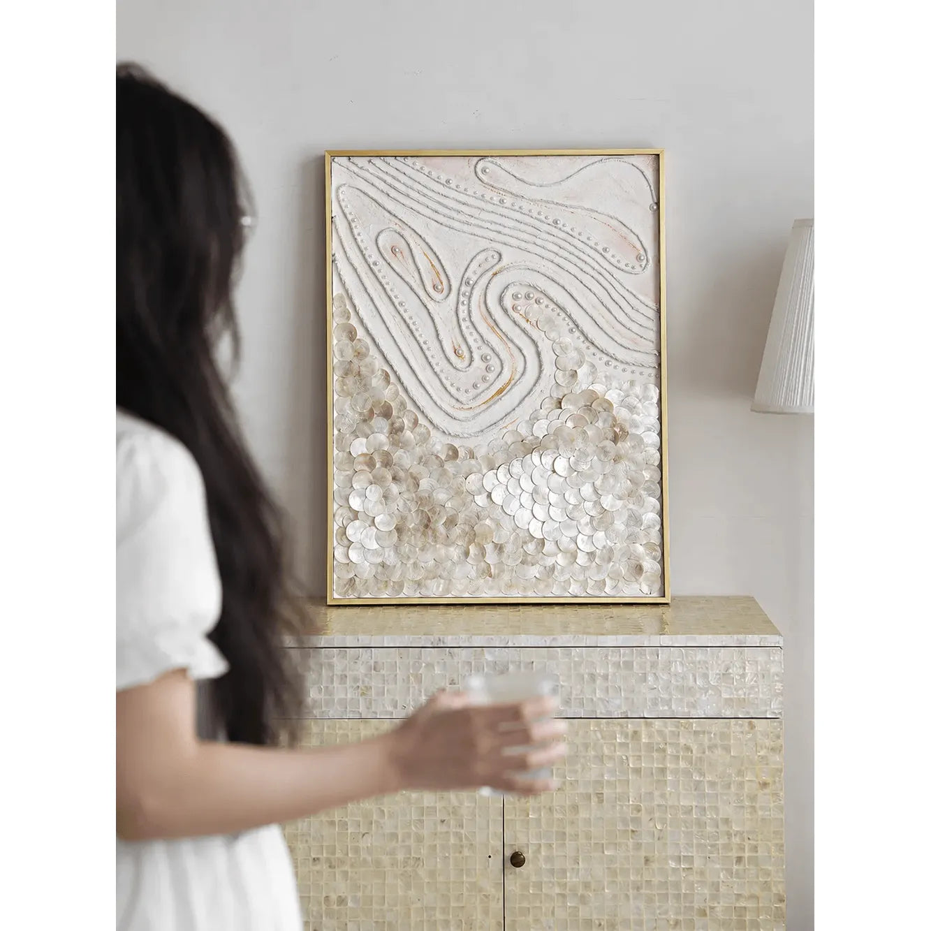 Handcrafted Mother of Pearl Wall Art Series with Gold Frame Relief Secondary image