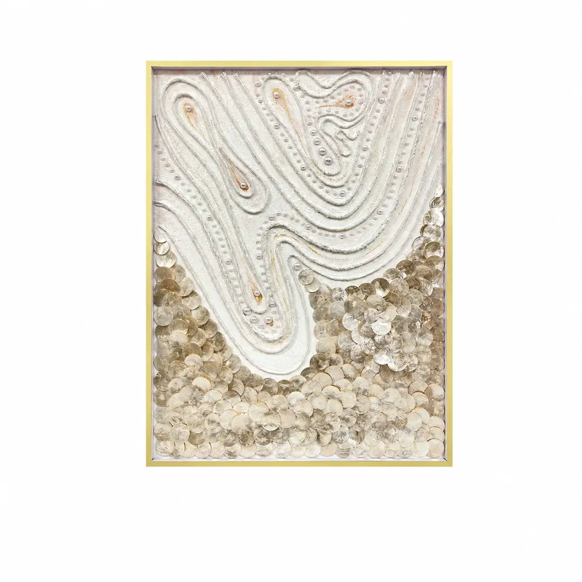Handcrafted Mother of Pearl Wall Art Series with Gold Frame Relief