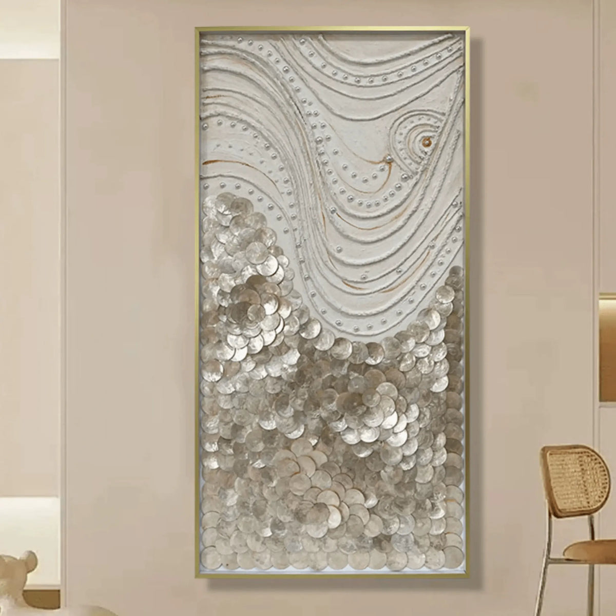 Handcrafted Mother of Pearl Wall Art Series with Gold Frame Relief