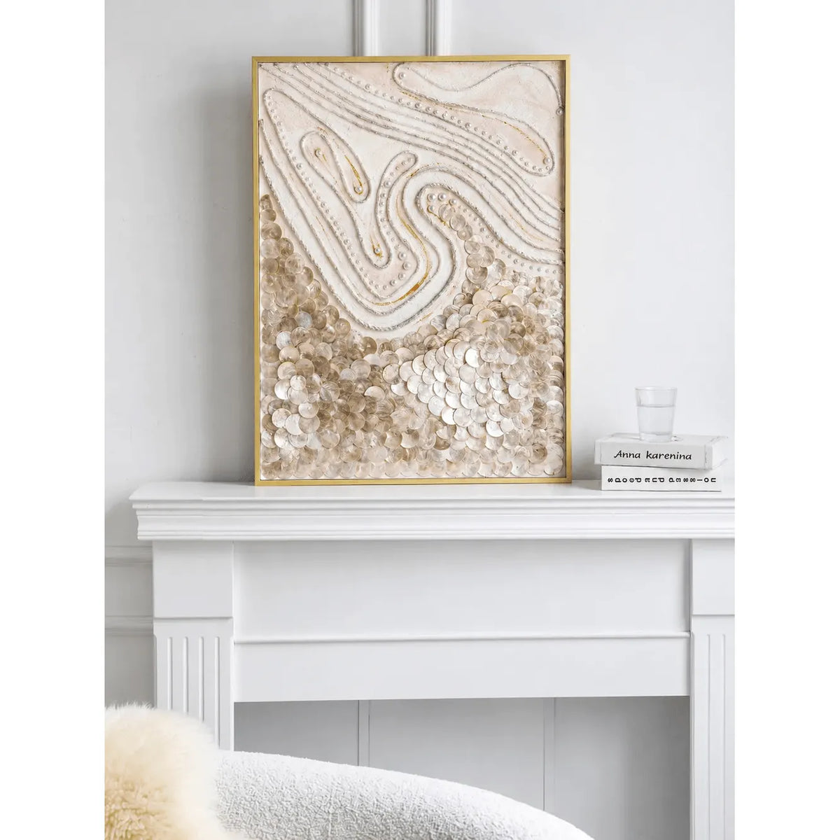 Handcrafted Mother of Pearl Wall Art Series with Gold Frame Relief Main Product Image Main image
