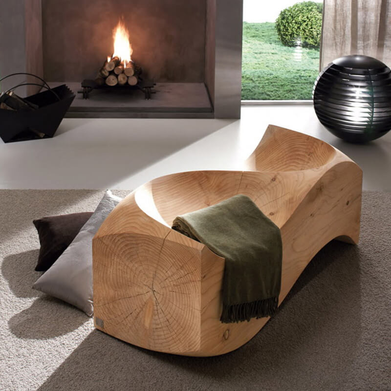 Handcrafted Natural Wood Bench with Elegant Curved Lines in a garden setting