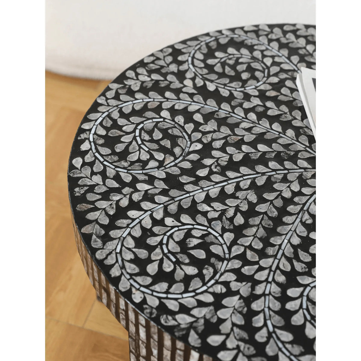 Handmade Mother of Pearl Coffee Table with Sculptural Round Base