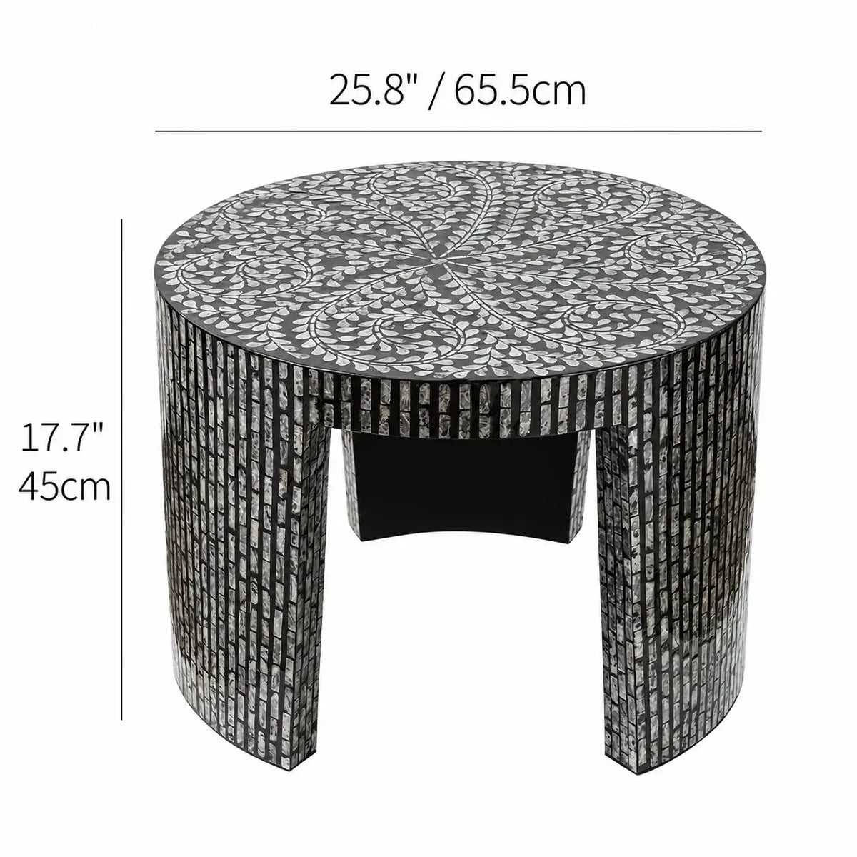 Handmade Mother of Pearl Coffee Table with Sculptural Round Base Dimensions