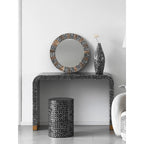 Handmade Mother of Pearl Console Table With Arched Silhouette and Gold-Tipped Base Main Product Image