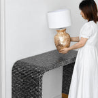 Handmade Mother of Pearl Console Table With Arched Silhouette and Gold-Tipped Base