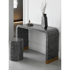 Handmade Mother of Pearl Console Table With Arched Silhouette and Gold-Tipped Base