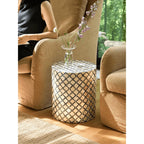 Handmade Mother of Pearl Side Table, Clover Shell Pedestal Accent