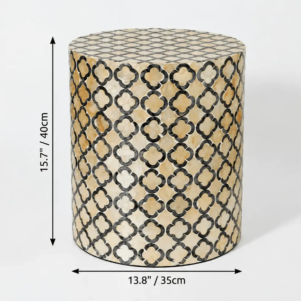 Handmade Mother of Pearl Side Table, Clover Shell Pedestal Accent Dimensions