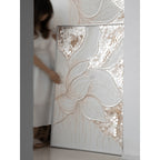 Handmade Mother of Pearl Wall Art Diptych with Lotus Relief and Soft Gold Glow
