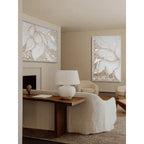 Handmade Mother of Pearl Wall Art Diptych with Lotus Relief and Soft Gold Glow