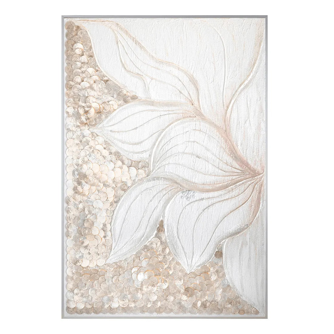 Handmade Mother of Pearl Wall Art Diptych with Lotus Relief and Soft Gold Glow