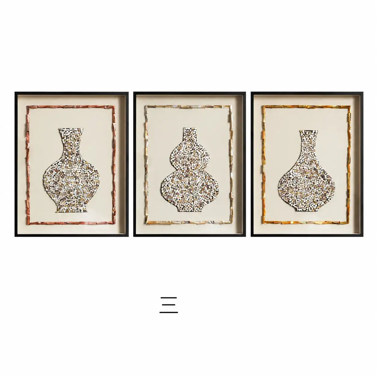 Handmade Mother of Pearl Wall Art Triptych with Sculptural Shell Texture