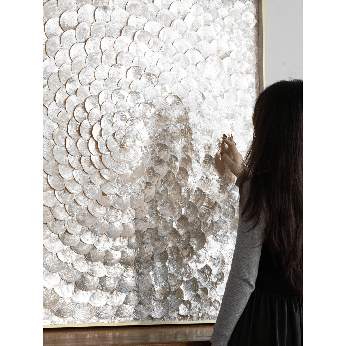 Handmade Mother of Pearl Wall Art with Radiant Layered Floral Relief