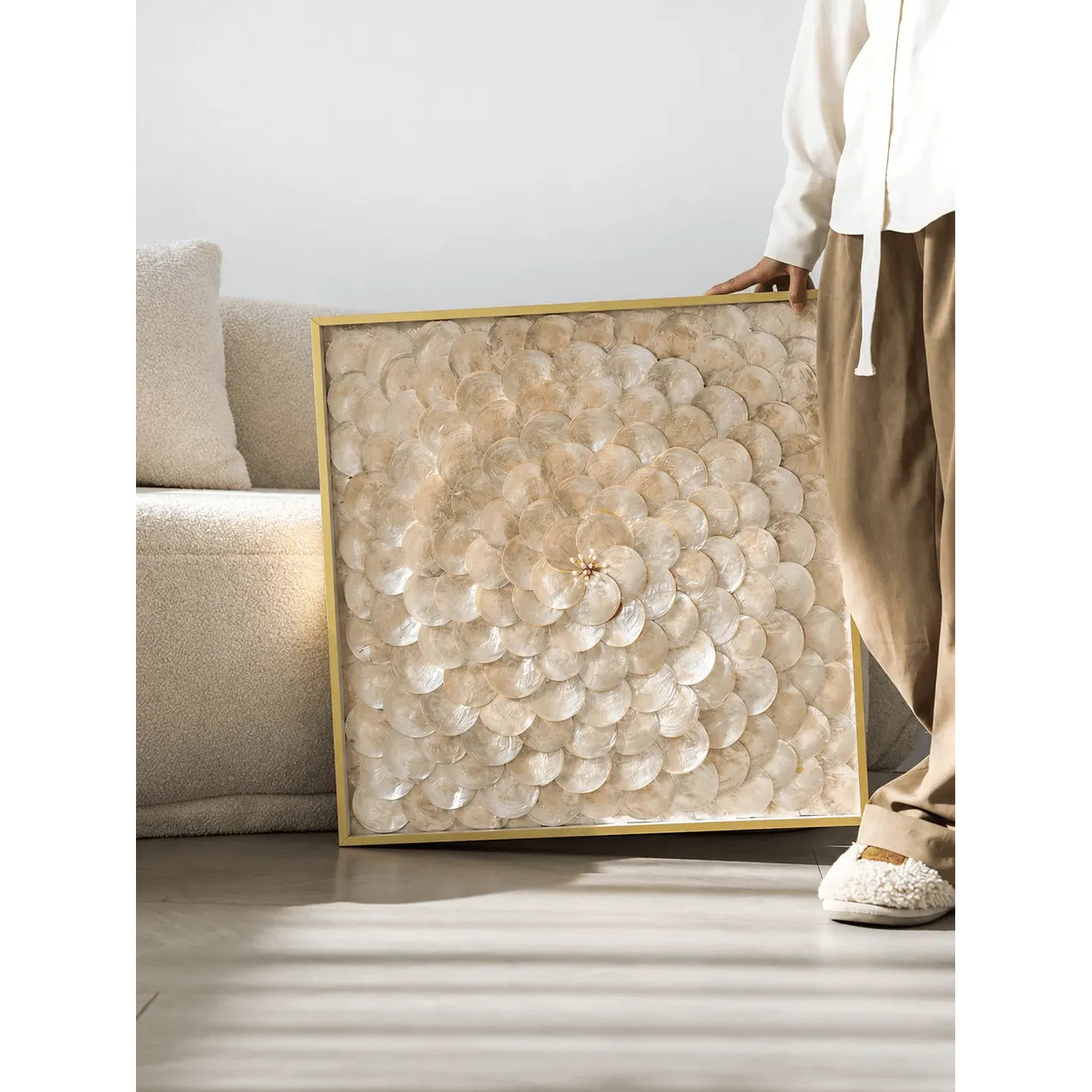 Handmade Mother of Pearl Wall Art with Radiant Layered Floral Relief Secondary image