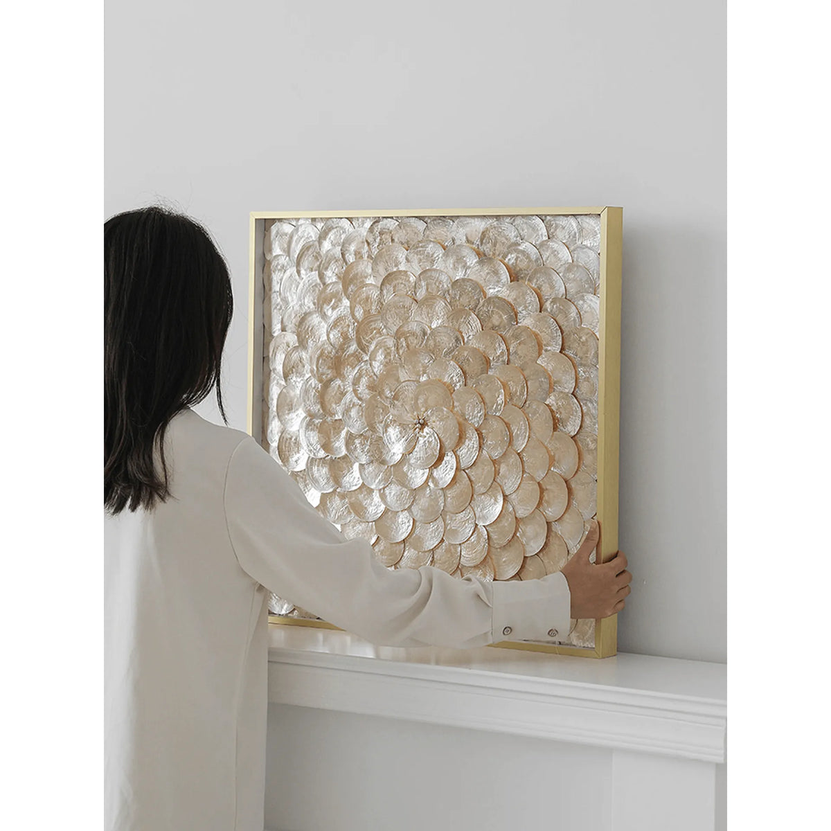 Handmade Mother of Pearl Wall Art with Radiant Layered Floral Relief Main Product Image Main image