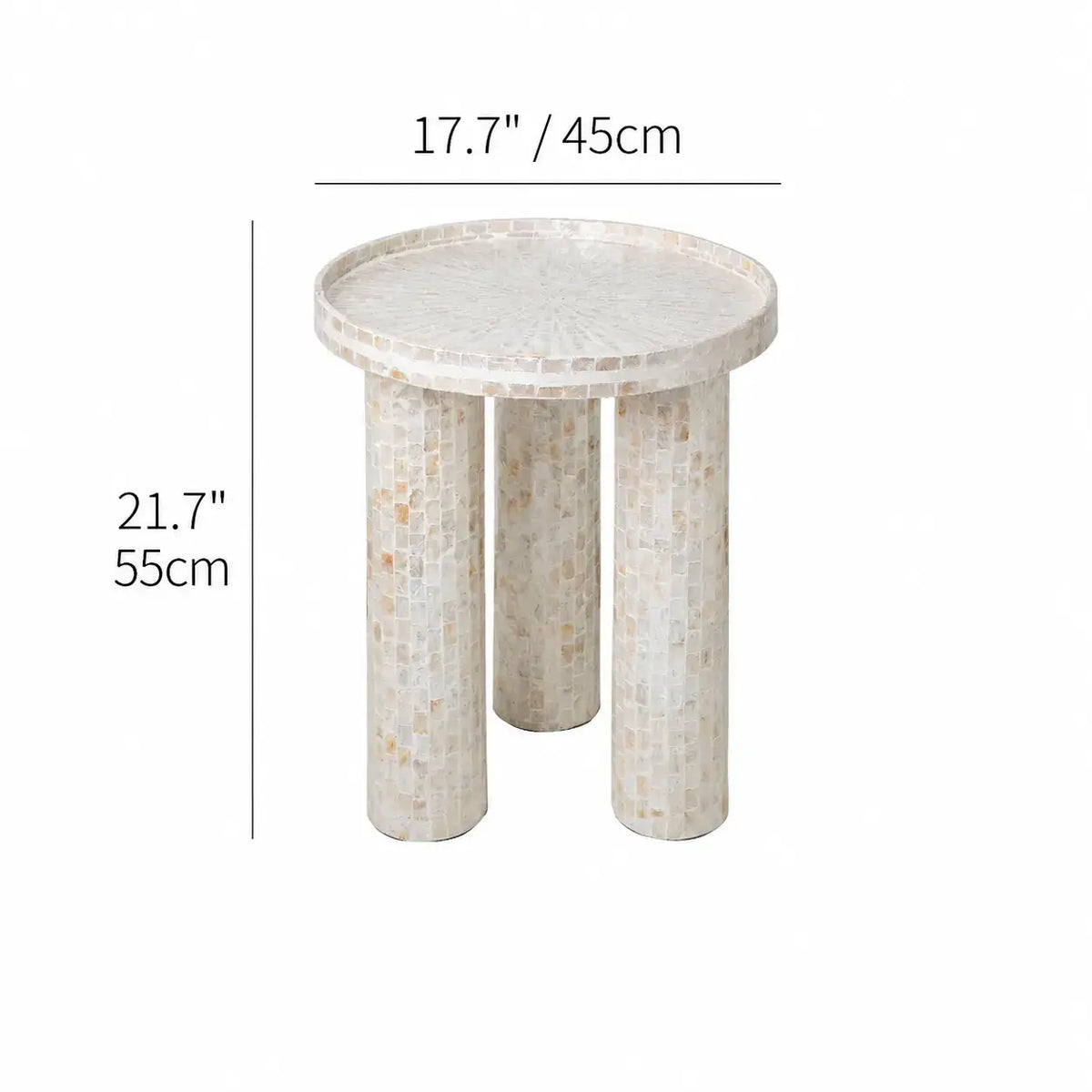 Handmade Sunburst Mother of Pearl Side Table with Sculptural Tripod Base Dimensions