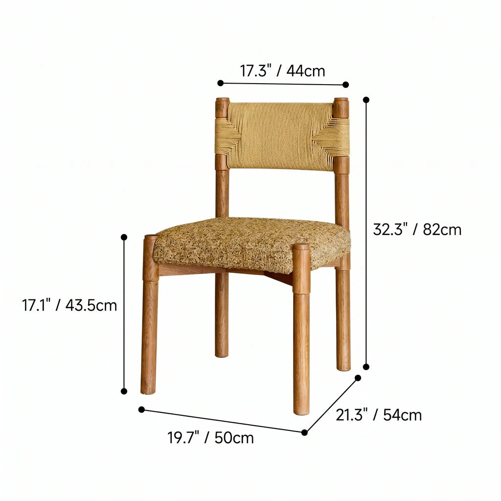 Handwoven Paper Rope & Solid Wood Vintage Dining Chair with Ergonomic Curve