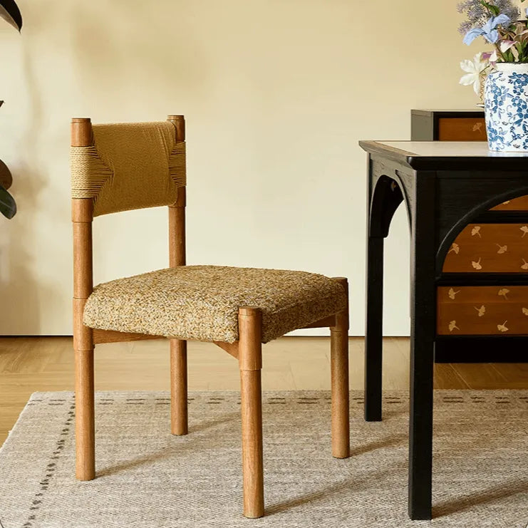 Handwoven Paper Rope & Solid Wood Vintage Dining Chair with Ergonomic Curve