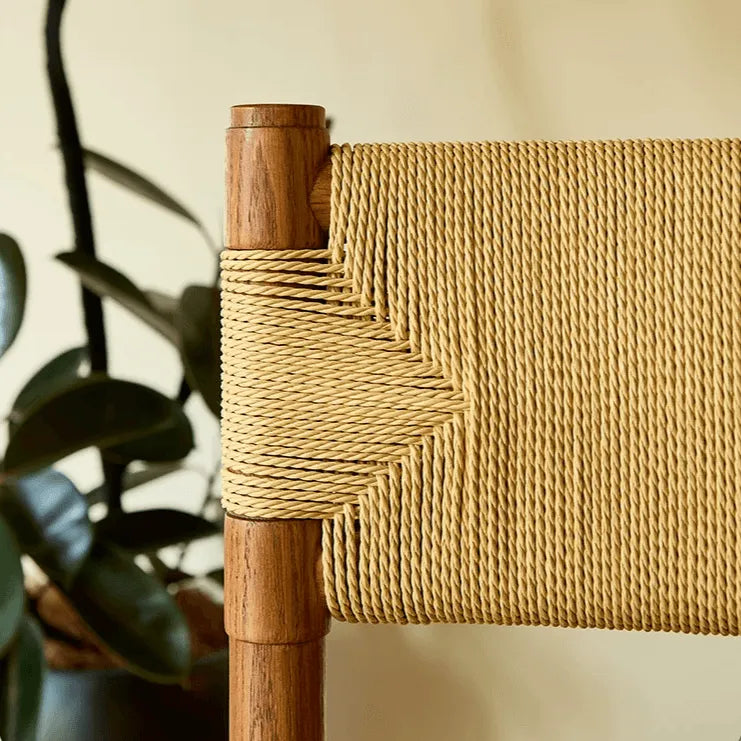 Handwoven Paper Rope & Solid Wood Vintage Dining Chair with Ergonomic Curve