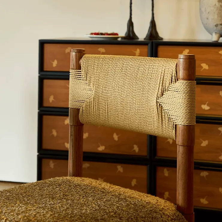 Handwoven Paper Rope & Solid Wood Vintage Dining Chair with Ergonomic Curve