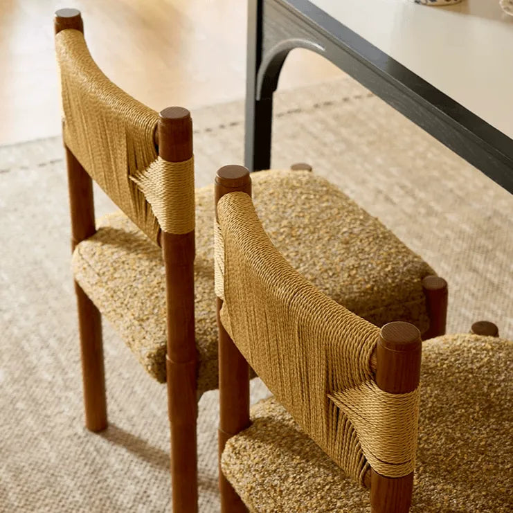Handwoven Paper Rope & Solid Wood Vintage Dining Chair with Ergonomic Curve
