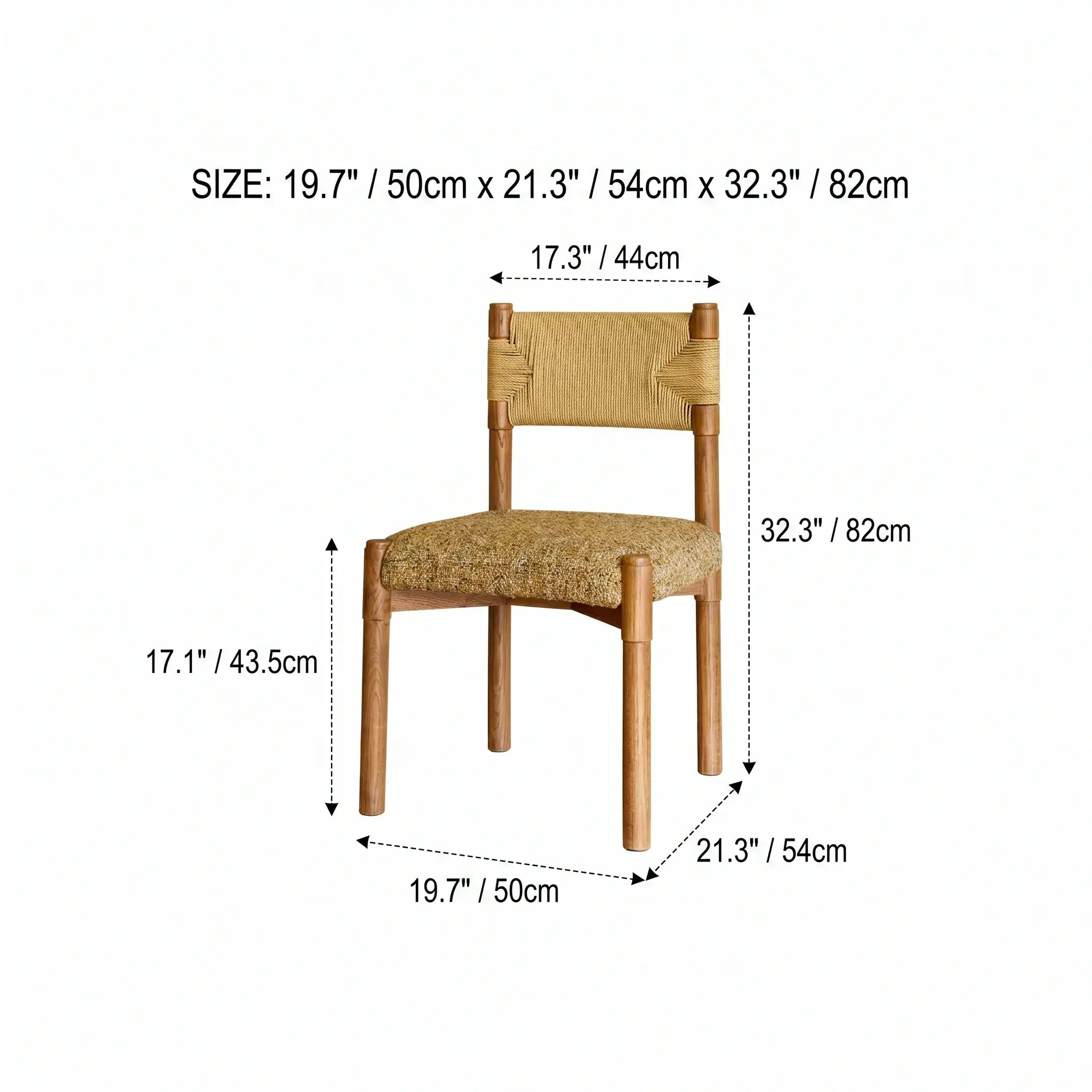 Handwoven Paper Rope & Solid Wood Vintage Dining Chair with Ergonomic Curve Dimensions