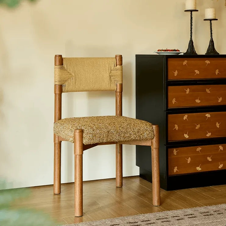 Handwoven Paper Rope & Solid Wood Vintage Dining Chair with Ergonomic Curve Main Product Image