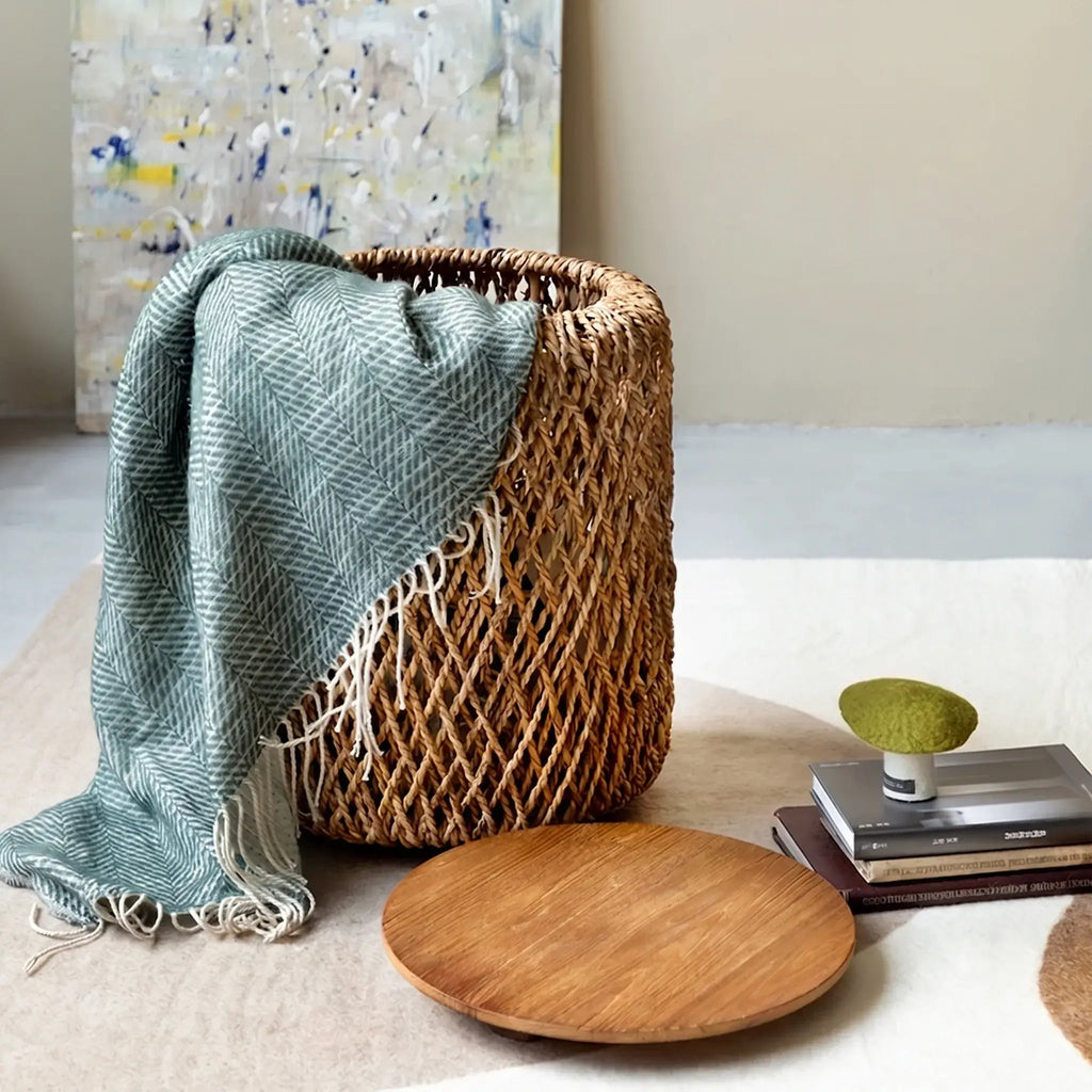 Handwoven Rattan Coffee Table Set with Solid Teak Lids & Hidden Storage