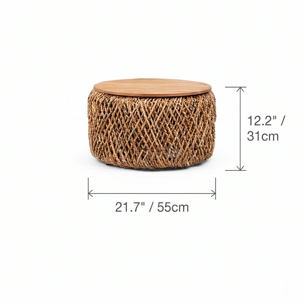 Handwoven Rattan Coffee Table Set with Solid Teak Lids & Hidden Storage Dimensions