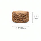 Handwoven Rattan Coffee Table Set with Solid Teak Lids & Hidden Storage Dimensions