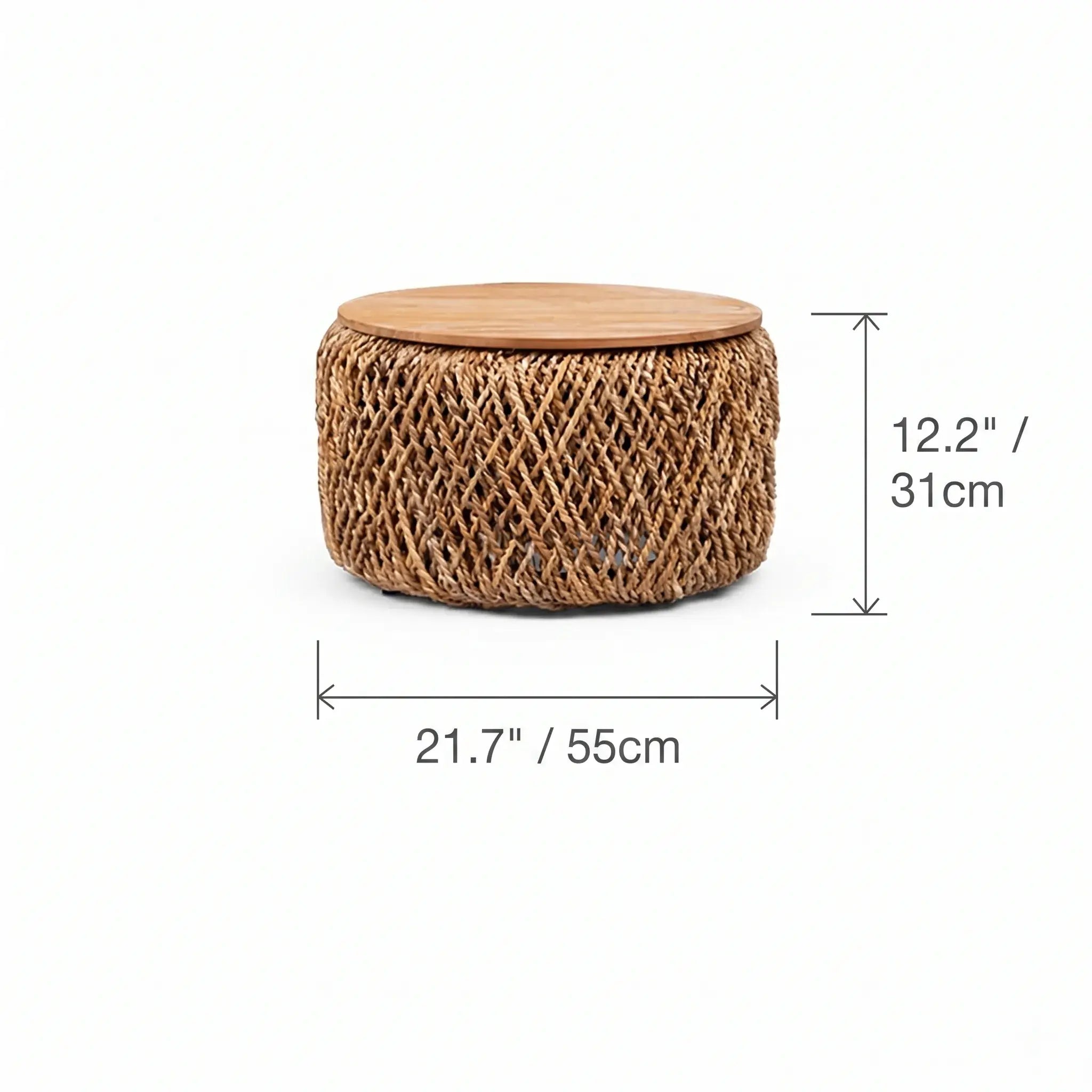 Handwoven Rattan Coffee Table Set with Solid Teak Lids & Hidden Storage Dimensions
