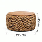 Handwoven Rattan Coffee Table Set with Solid Teak Lids & Hidden Storage Dimensions