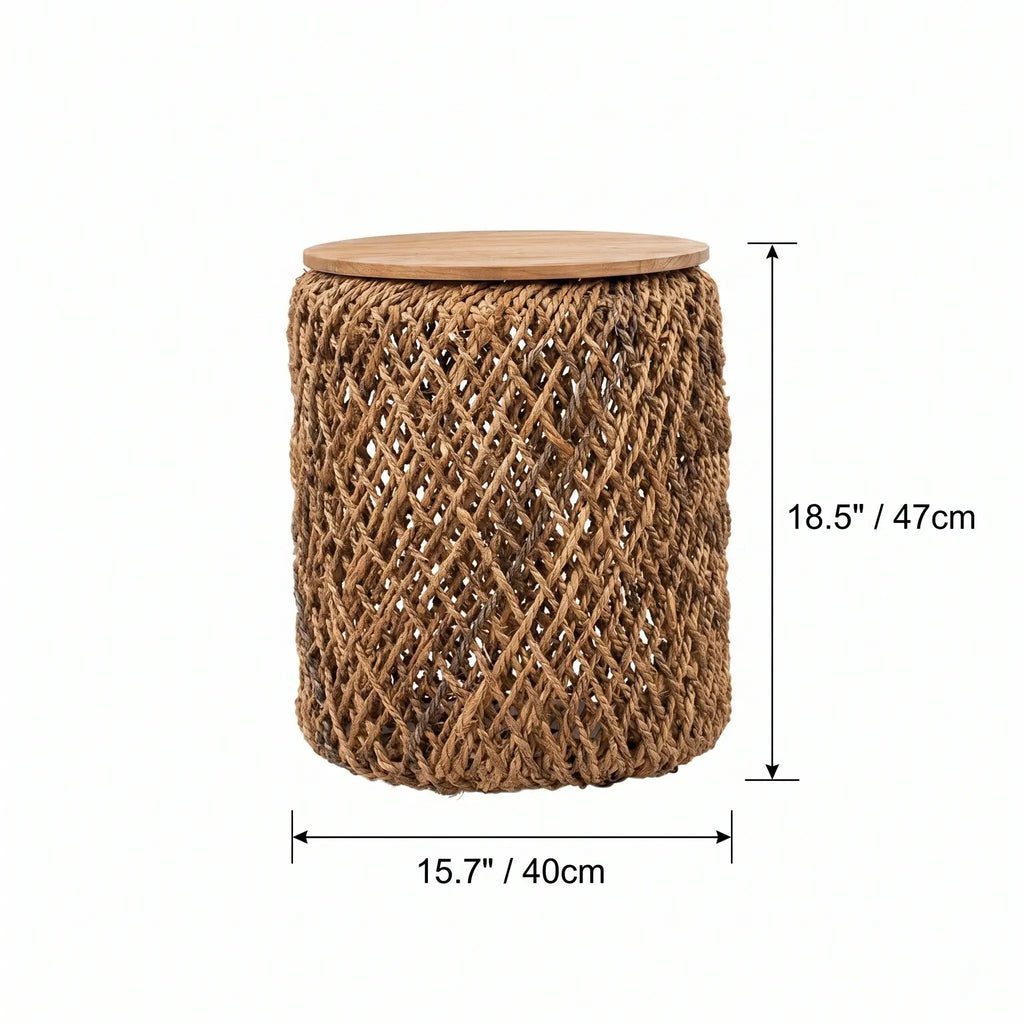 Handwoven Rattan Coffee Table Set with Solid Teak Lids & Hidden Storage Dimensions