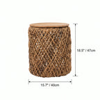 Handwoven Rattan Coffee Table Set with Solid Teak Lids & Hidden Storage Dimensions