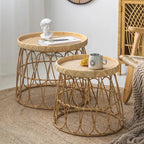 Handwoven Rattan Round Coffee Table with Sculptural X-Base and Rounded Safety Edges Main Product Image
