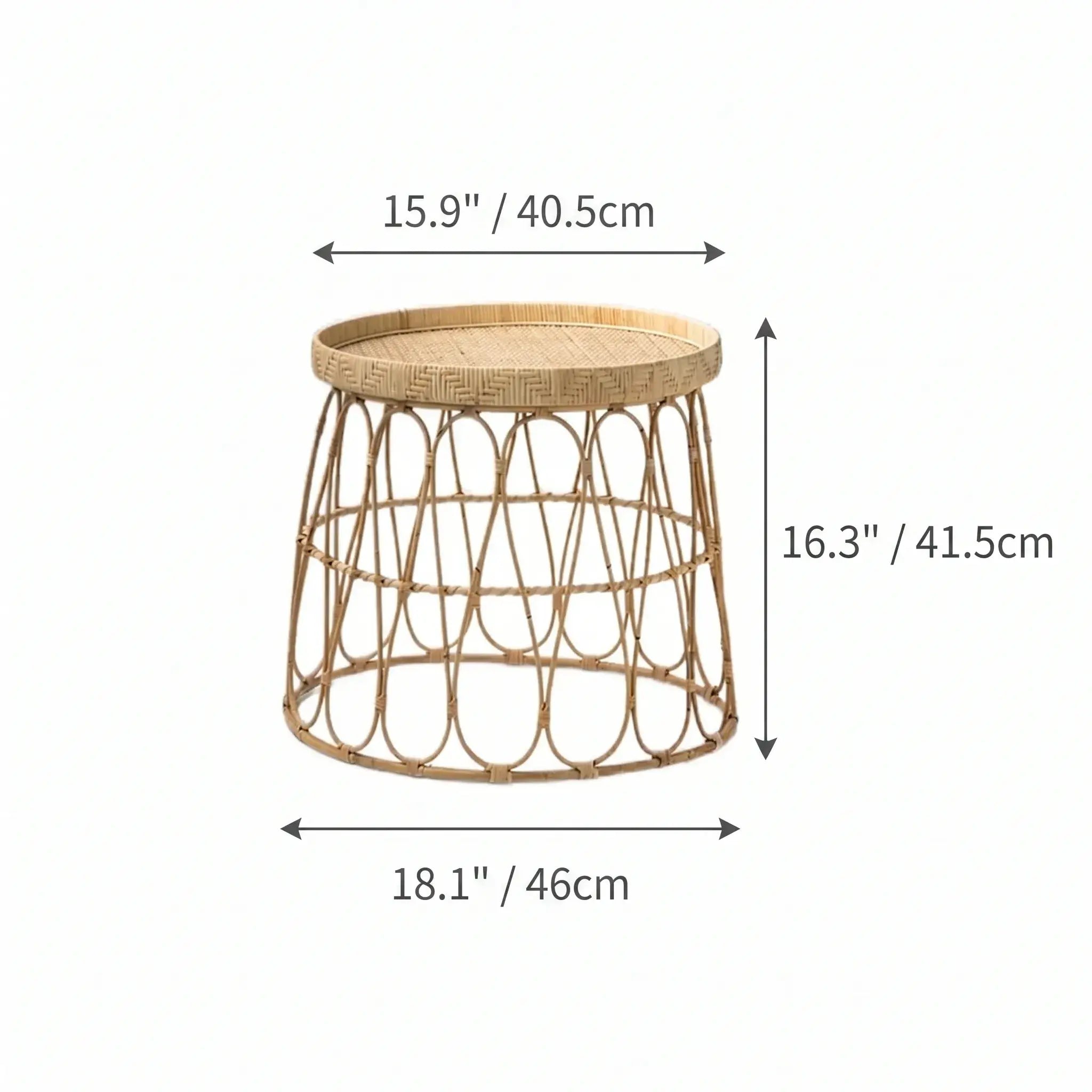 Handwoven Rattan Round Coffee Table with Sculptural X-Base and Rounded Safety Edges Dimensions