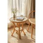 Handwoven Rattan Side Table with Open Shelf & Natural Texture