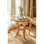 Handwoven Rattan Side Table with Open Shelf & Natural Texture