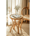 Handwoven Rattan Side Table with Open Shelf & Natural Texture