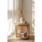 Handwoven Rattan Side Table with Open Shelf & Natural Texture Main Product Image