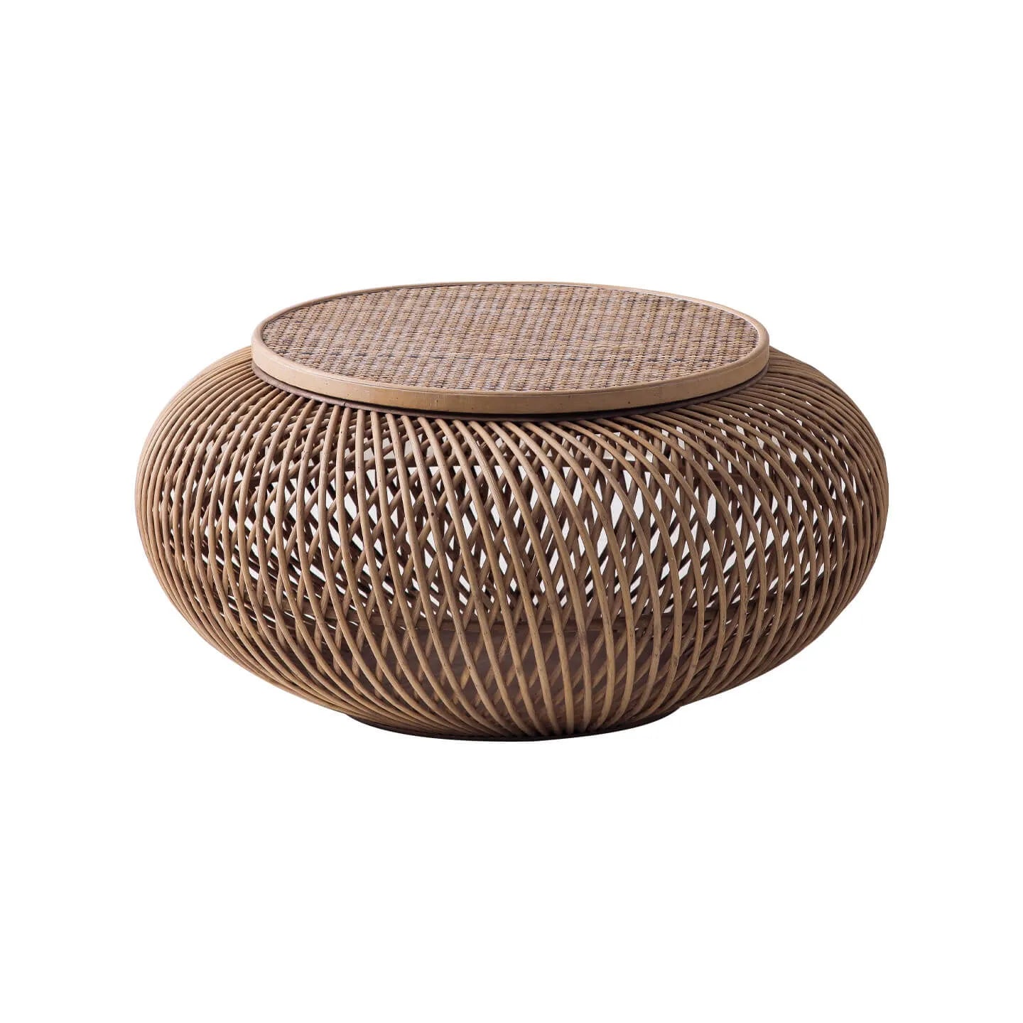 Handwoven Rattan & Solid Pine Coffee Table with Hidden Storage