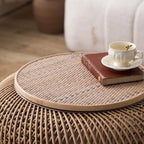 Handwoven Rattan & Solid Pine Coffee Table with Hidden Storage