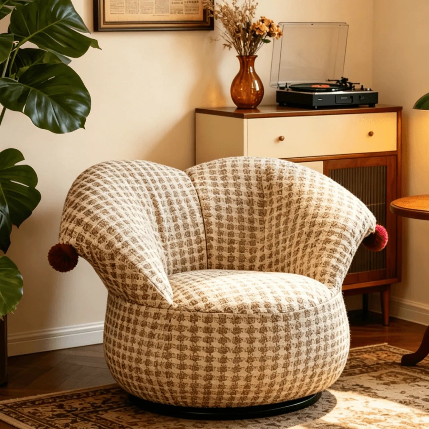 Harlequin Plaid Accent Chair with Swivel Base and Shell Arms Main Product Image Image principale du produit