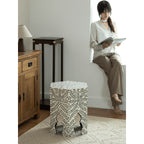 Hexagonal Mother of Pearl Side Table with Leaf Inlay and Openwork Base