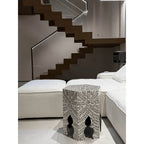 Hexagonal Mother of Pearl Side Table with Leaf Inlay and Openwork Base